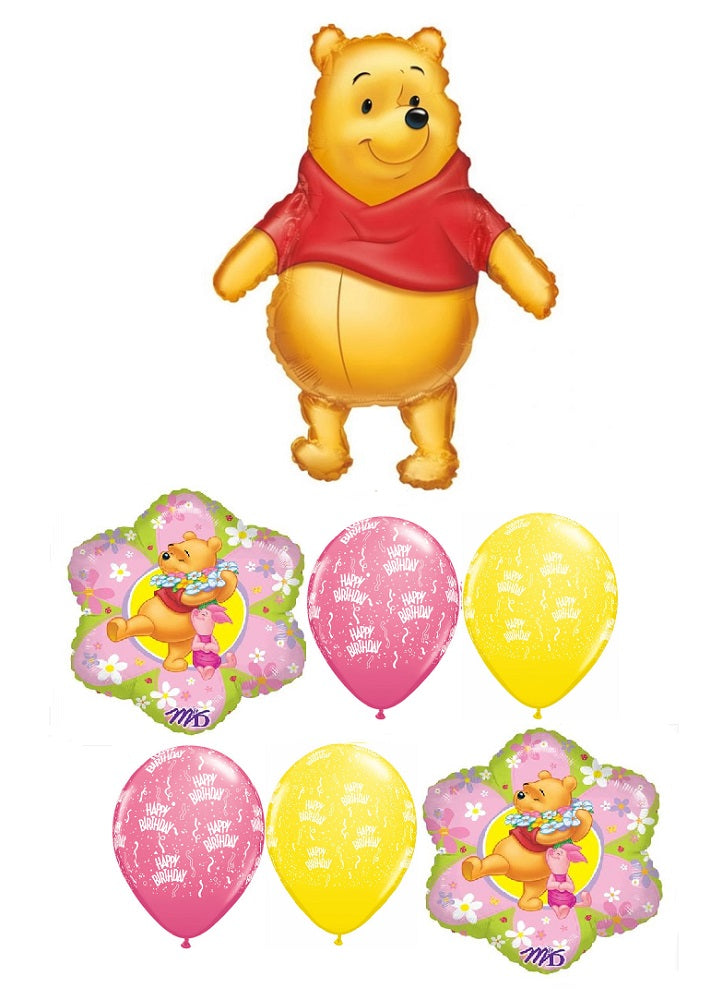 Winnie the Pooh Piglet Birthday Balloon Bouquet with Helium and Weight