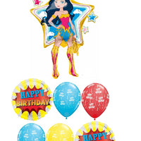 Wonder Woman Star Birthday Balloon Bouquet with Helium and Weight