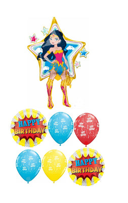 Wonder Woman Star Birthday Balloon Bouquet with Helium and Weight