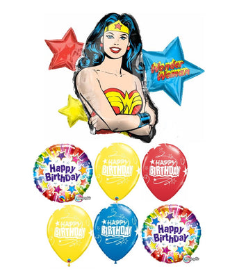 Wonder Woman Happy Birthday Balloon Bouquet with Helium and Weight