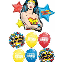 Wonder Woman Stars Birthday Balloon Bouquet with Helium and Weight