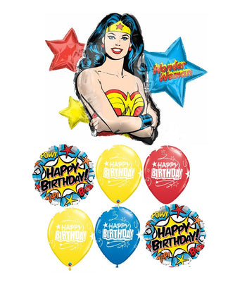 Wonder Woman Stars Birthday Balloon Bouquet with Helium and Weight