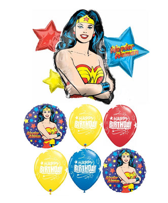 Wonder Woman Birthday Balloon Bouquet with Helium and Weight