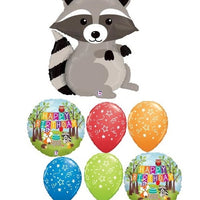 Woodland Critters Raccoon Birthday Balloon Bouquet with Helium Weight