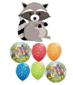Woodland Critters Raccoon Birthday Balloon Bouquet with Helium Weight