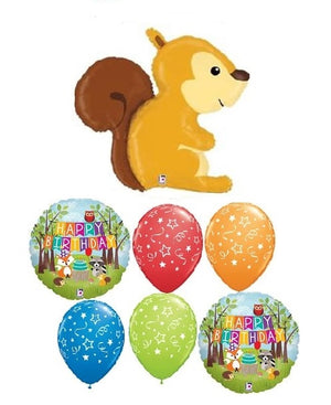 Woodland Critters Squirrel Birthday Balloon Bouquet with Helium Weight
