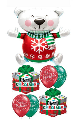 Christmas Polar Bear Presents Balloon Bouquet with Helium Weight