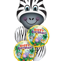 Jungle Zebra Head Birthday Balloon Bouquet with Helium and Weight