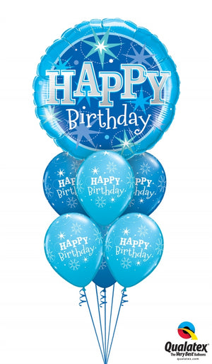 Happy Birthday Blue Sparkle Balloon Bouquet