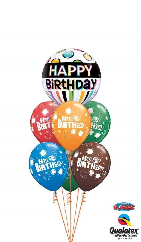 Birthday Bubbles Stripes and Dots Balloon Bouquet