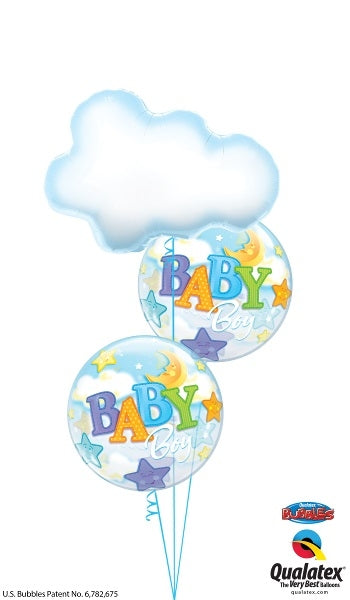 Baby Boy Puffy Cloud Stars Balloons Bouquet.