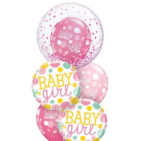 Baby Girl Bubble Dots Balloons Bouquet with Helium and Weight