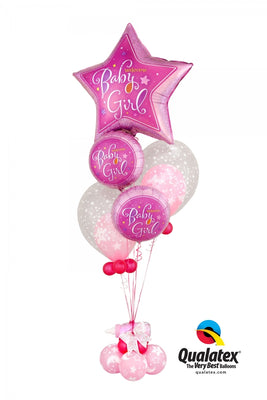 Baby Girl Glitter Stars Balloons Stand Up Bouquet