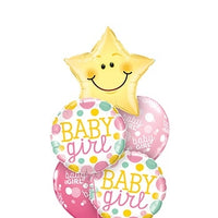 Baby Girl Star Balloon Bouquet with Helium and Weight
