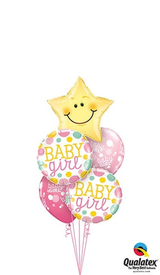 Baby Girl Star Balloon Bouquet with Helium and Weight