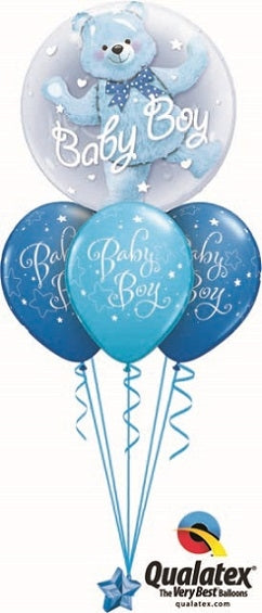 Baby Boy Blue Teddy Bear Double Bubble Balloon Centerpiece