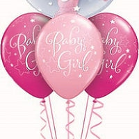Baby Girl Pink Bear Double Bubble Balloon Bouquet with Helium Weight