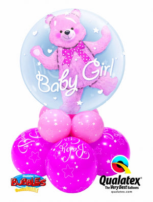Baby Girl Pink Bear Double Bubble Balloon Centerpiece