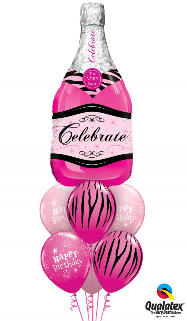Pink Champagne Birthday Balloons Bouquet
