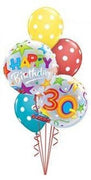 30th Birthday Brilliant Stars Polka Dots Balloon Bouquet with Helium