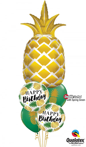 Gold Pineapple Hawaiian Luau Tropical Birthday Balloons Bouquet
