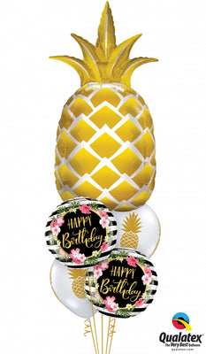 Hawaiian Luau Tropical Golden Pineapple Birthday Balloons Bouquet