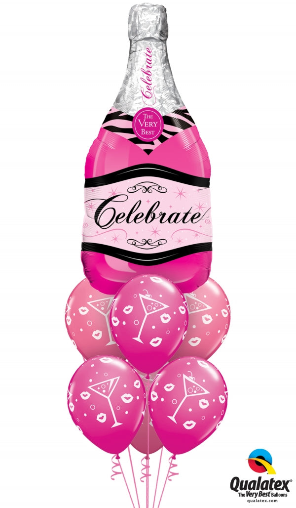 Pink Champagne Wine Bottle Birthday Balloons Bouquet