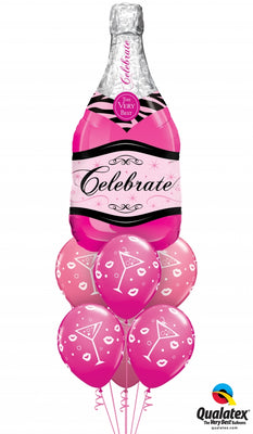 Pink Champagne Wine Bottle Birthday Balloons Bouquet