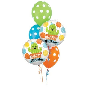 Fiesta Cactus Happy Birthday Dots Balloon Bouquet with Helium Weight