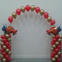 Chinese New Year Dragon Chrome Gold Red Balloon Column Arch