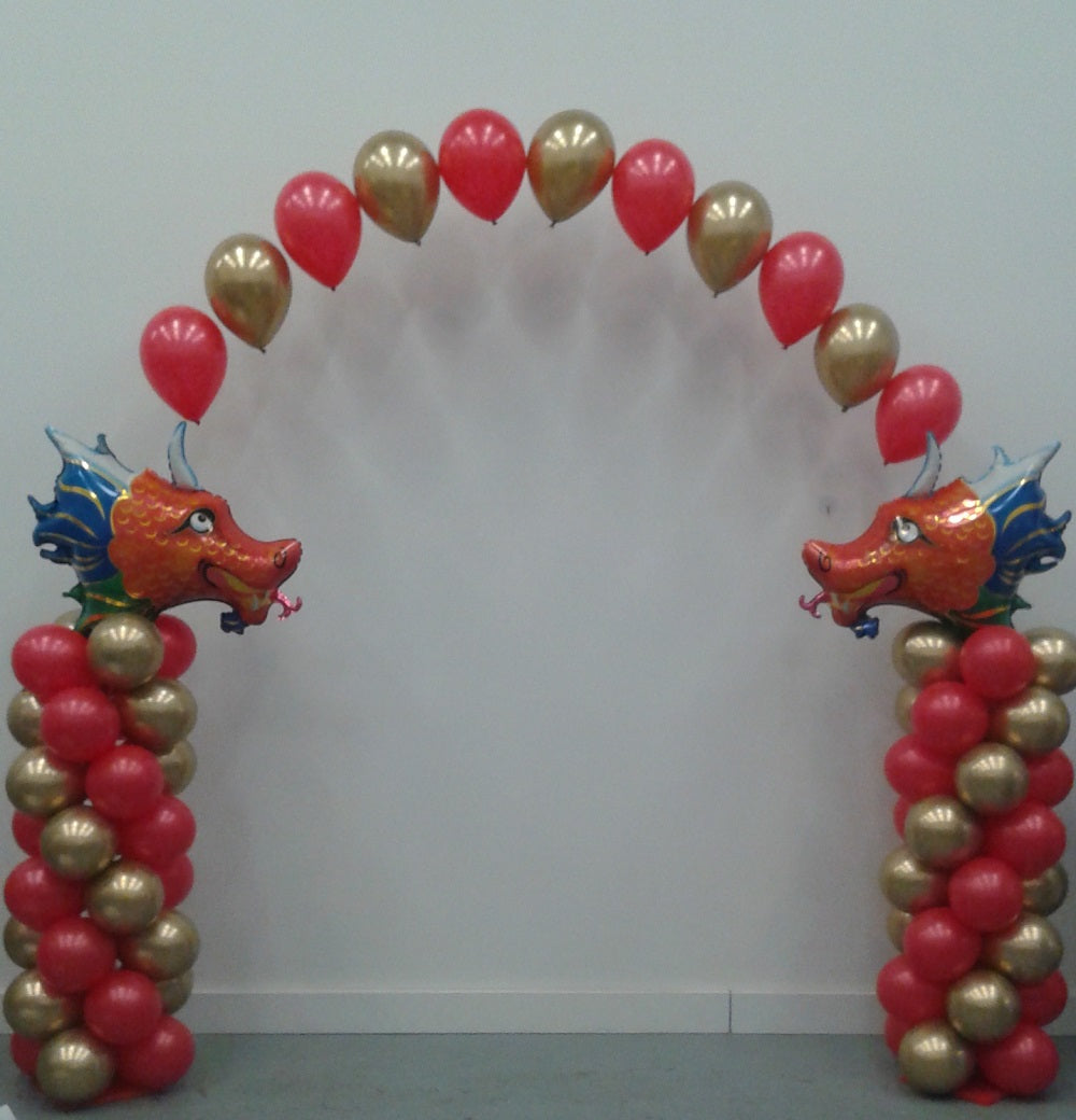 Chinese New Year Dragon Chrome Gold Red Balloon Column Arch