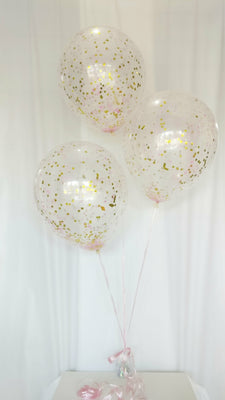 Gold Confetti Balloons Bouquet of 3 with Helium and Weight