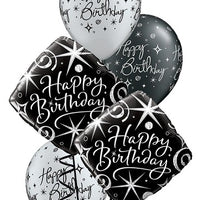 Elegant Happy Birthday Black Diamond Balloon Bouquet Helium and Weight