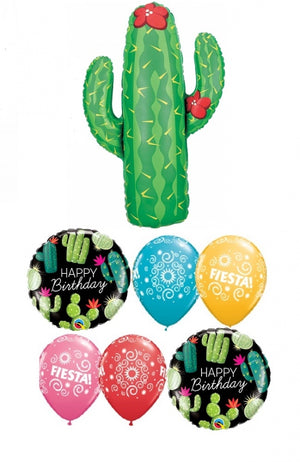 Fiesta Cactus Flower Birthday Balloon Bouquet with Helium and Weight