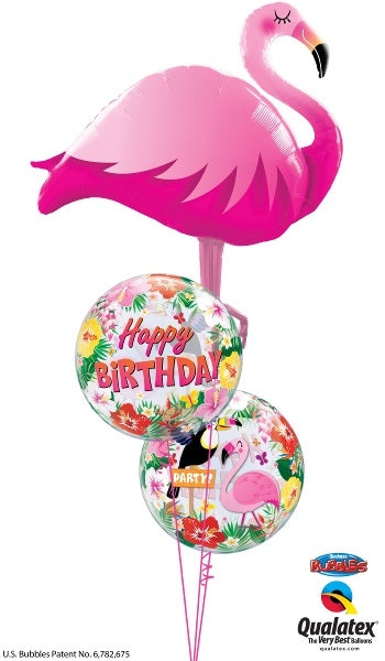 Pink Flamingo Birthday Bubble Balloons Bouquet