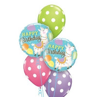 Llama Birthday Dots Balloon Bouquet with Helium and Weight