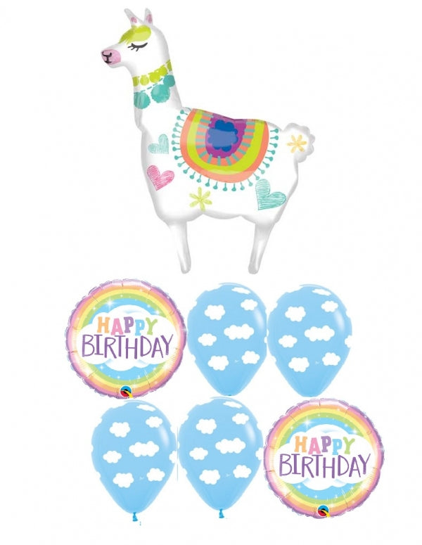 Llama Rainbow Birthday Balloon Bouquet with Helium and Weight