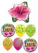 Hawaiian Luau Tropical Pink Hibiscus Balloon Bouquet