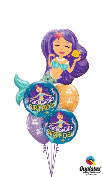 Mermaid Birthday Balloon Bouquet with Helium and Weight