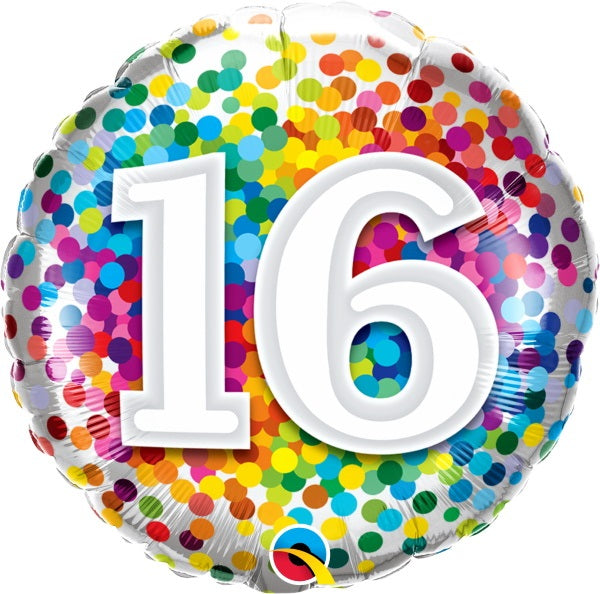 Milestone Rainbow Dots 16th Birthday Balloon with Helium