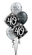 40th Birthday Elegant Black Diamond Balloon Bouquet with Helium Weight