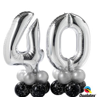 Pick an Age Silver Numbers Elegant Birthday Balloon Stand Ups