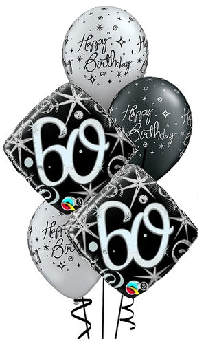 60th Elegant Birthday Balloon Bouquet with Helium Weight