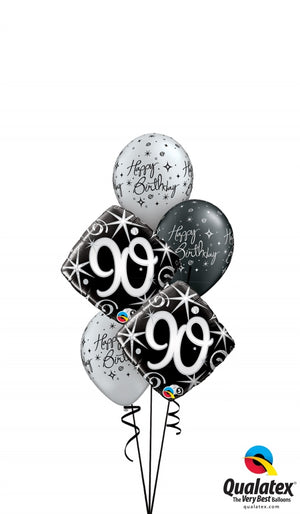 90th Elegant Birthday Balloon Bouquet with Helium and Weight