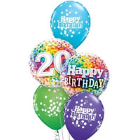 20th Birthday Rainbow Dots Balloon Bouquet with Helium Weight