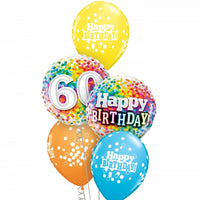 60th Birthday Rainbow Dots Balloon Bouquet with Helium Weight