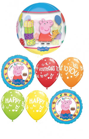 Peppa Pig George Orbz Birthday Cake Balloon Bouquet with Helium Weight
