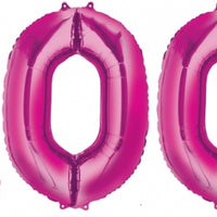 34 inch Jumbo Hot Pink 100 Number Foil Balloons with Helium and Weight
