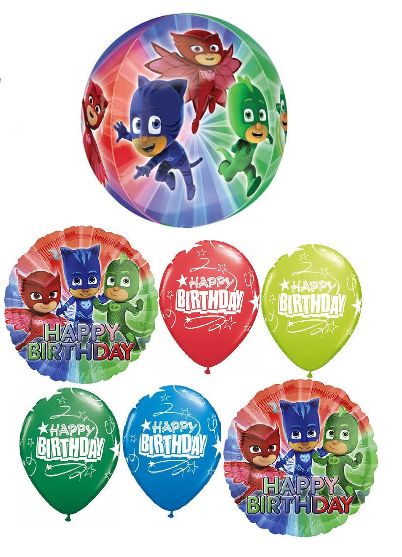 PJ Masks Orbz Birthday Balloons Bouquet with Helium and Weight
