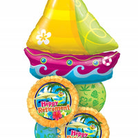 Retirement Sailboat Tropical Balloons Bouquet with Helium Weight